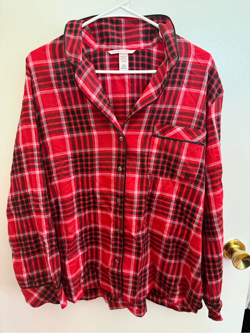 Victoria's Secret Red Black Plaid Flannel Pajama Top
